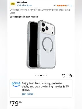 NWOT - OtterBox Symmetry Clear Case for iPhone 17 Pro Max - Transparent